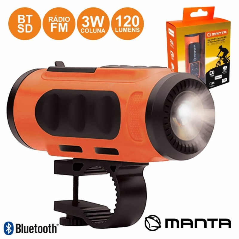 Lanterna para Bicicleta com Coluna Leitor BT/FM/SD/USB - Manta